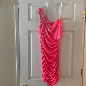 Hot pink one shoulder dress